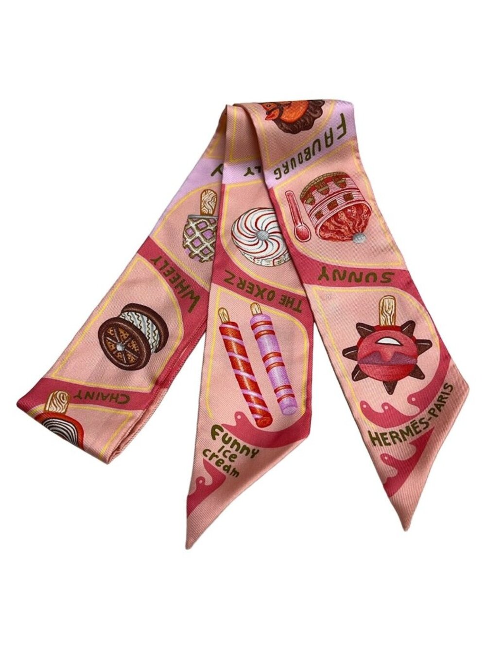 Hermes Scarf Twilly Pink Multi Funny Ice Cream